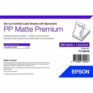 Epson 7113415. Product Colour: White Label Type: Self-Adhesive Printer Label Typ 7113415