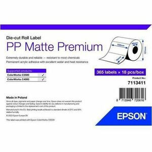 Epson Pp Matte Label Premium Die-Cut Roll 102Mm X 76Mm 365 Labels. Product Colou 7113411