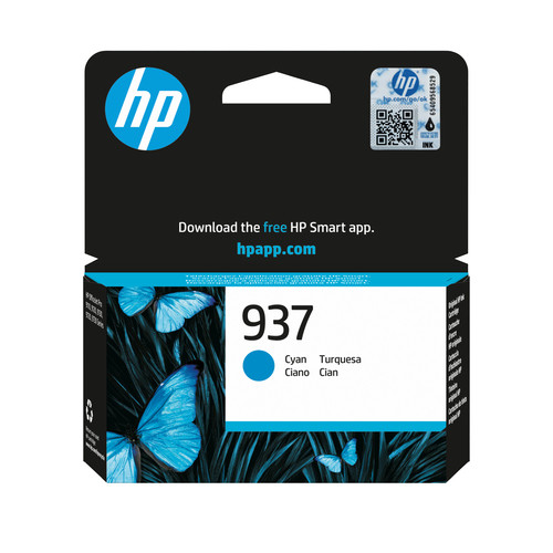 Hp 937 Cyan Original Ink Cartridge. Cartridge Capacity: Standard Yield Supply Ty 4S6W2NE#CE1