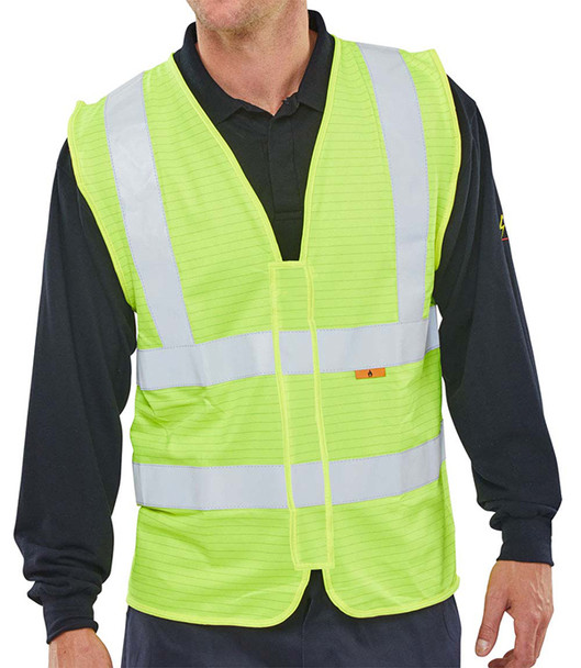 Beeswift Fire Retardant Hi-Vis Vest Saturn Yellow Size XL CFRWCSYXL