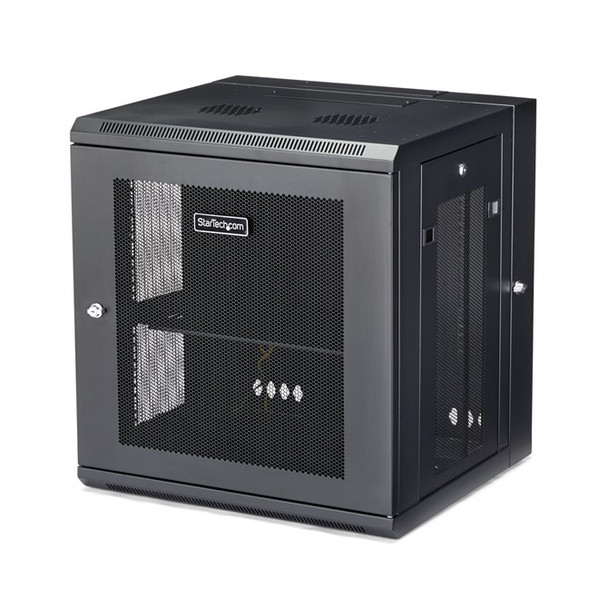 StarTech.com 4-Post 12U Wall Mount Network Cabinet with 1U Shelf 19 Hinged Wall- RK12WALHM