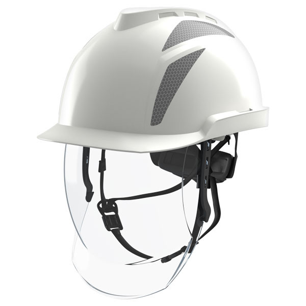 Msa V-Gard 950 Electrician Safety Helmet With Face Shield White/Grey MSAGVF1A-80AWGY