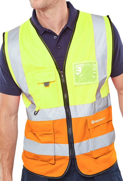 Beeswift Hi-Vis Two Tone Executive Id Vest Saturn Yellow / Orange Size 7XL HVWC2TSYOR7XL