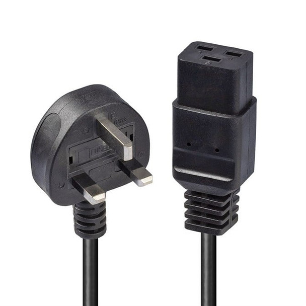 Lindy 2M  3 Pin Plug To Iec C19 Power Cable. Black 2 M Power Plug Type G C19 C 30459