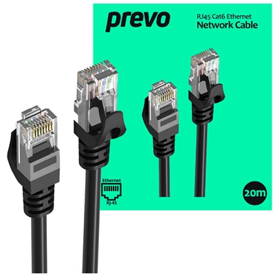 Prevo CAT6-BLK-20M Network Cable Rj45 M To Rj45 M Cat6 20M Black Oxygen Free Cop CAT6-BLK-20M