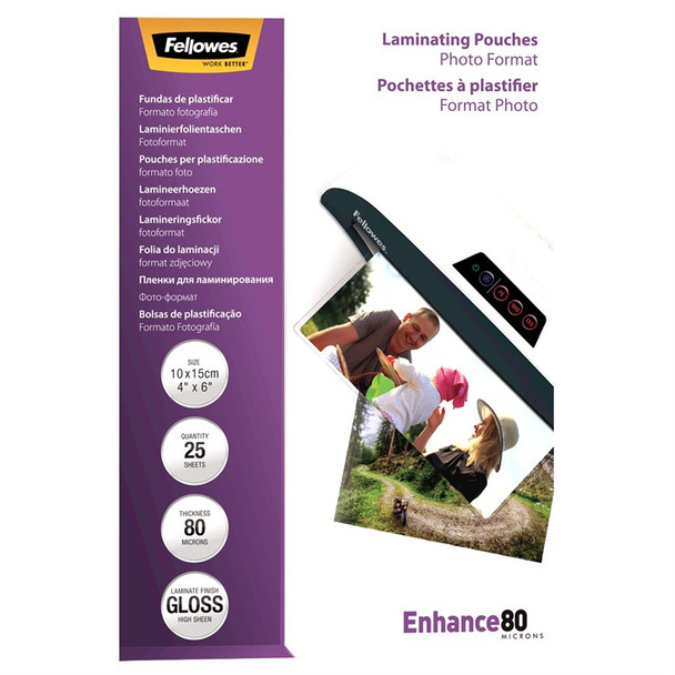 Fellowes Glossy 80 Micron Photo Laminating Pouch - 10x15cm 5440602