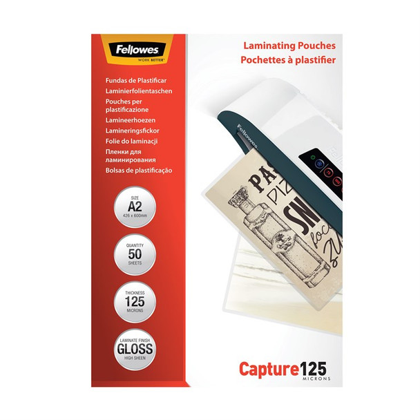 Fellowes A2 Glossy 125 Micron Laminating Pouch - 50 pack 5309302