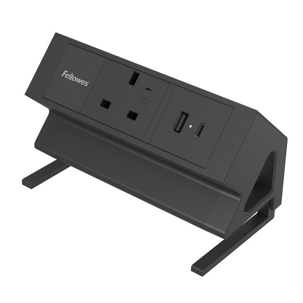 Fellowes Power Desk Type G Clamp Fit 1x230v 1xUSB-A 1x USB-C Socket 2m Cable Bla 100136980