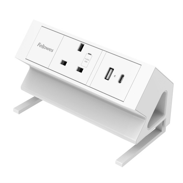 Fellowes Power Desk Socket with 1 Power Socket 1 USB-A & USB-C Ports White 100137171