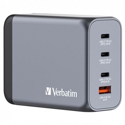 Verbatim 32204 Gnc-200 Gan Charger 200W With 2 X Usb-C Pd 100W / 1 X Usb-C Pd 65 32204