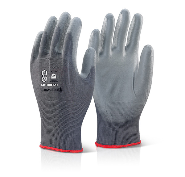 Beeswift Pu Coated Gloves Grey Size L PUGGYL