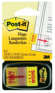 Post-it Pack of 50 Index Flags Repositionable Sign Here 25x43mm 7000144931