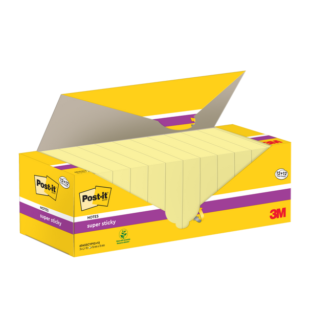 Post-it Pack of 12 Super Sticky Notes Value Pack 76mmx76 mm +12 free 7100290162