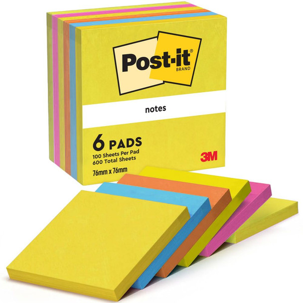 Post-it Pack of 6 Notes 76x76 mm Energetic Colours 7100296019