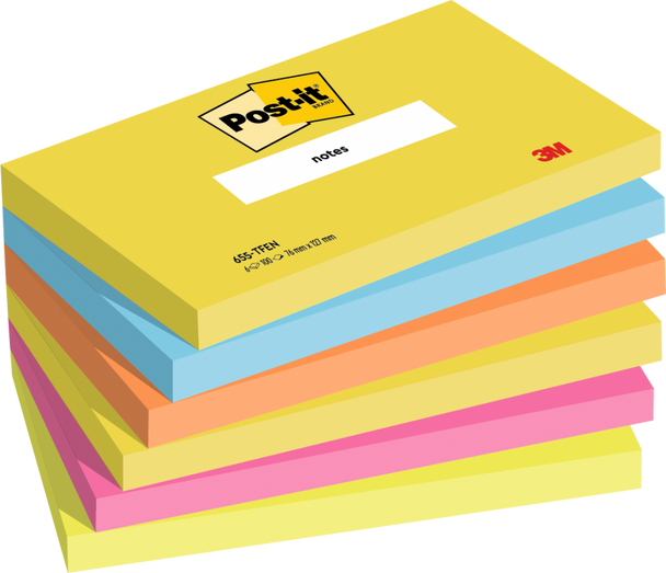 Post-it Pack of 6 Notes 76x127mm 100 Sheets Energetic Colours 7100172314