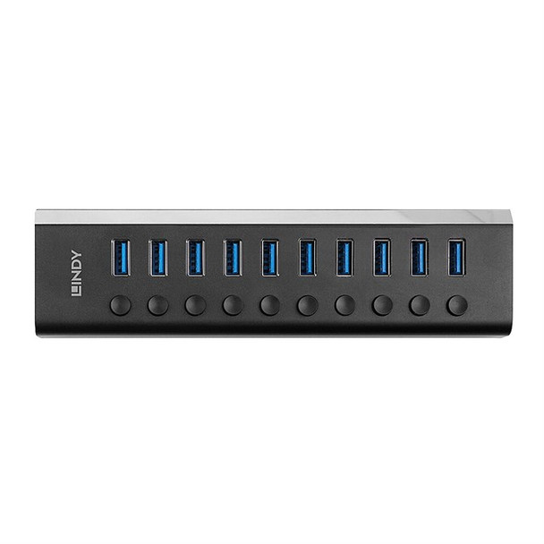 Lindy 10 Port USB 3.0 Hub with On/Off Switches USB 3.2 Gen 1 3.1 Gen 1 Type-B 50 43370