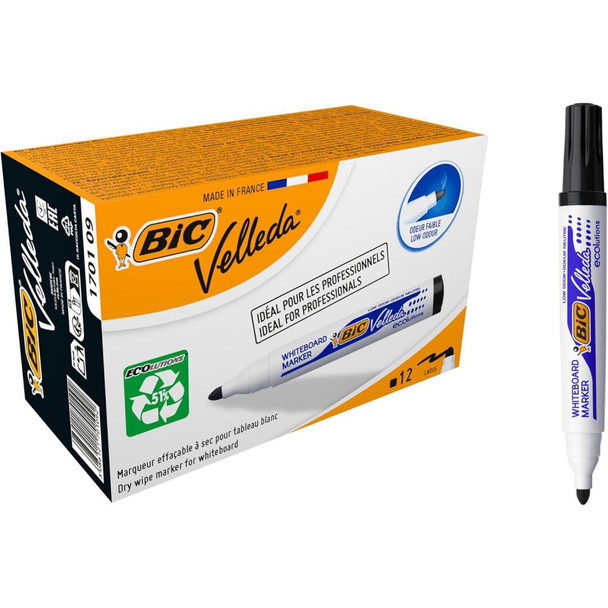 Bic Pack of 12 Ecolutions Velleda1701 Whiteboard Marker Bullet Tip Blk 525824
