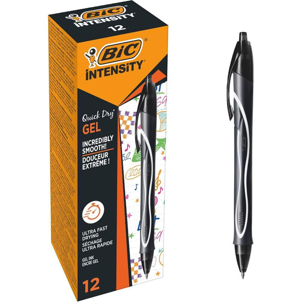 Bic Pack of 12 Gel-ocity Quick Dry Gel Retractable Rollerball Pen Blk 949873