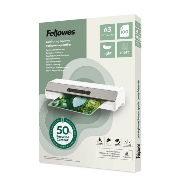 Fellowes Recycled A3 Matt Lam Pouch 100pk 100143436