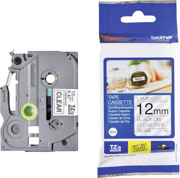 Brother TZE131S Black on Clear 4M x 12mm Gloss Tape TZE131S
