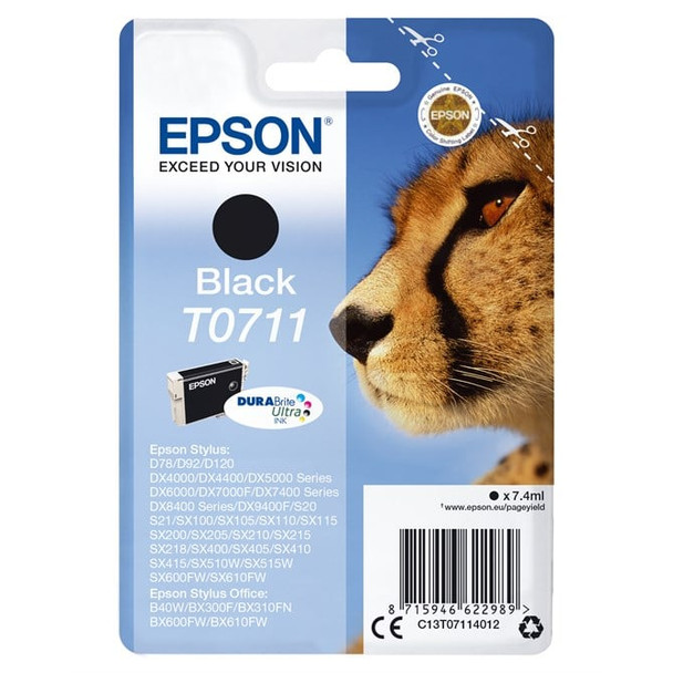 Epson Cheetah Singlepack Black T0711 DURABrite Ultra Ink Original 1 pcs C13T07114012