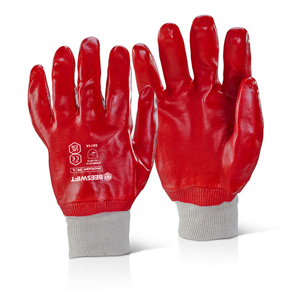 Beeswift Pvc Fully Coated Knitted Wrist Glove Red Size 10 PVCFCKWNR10