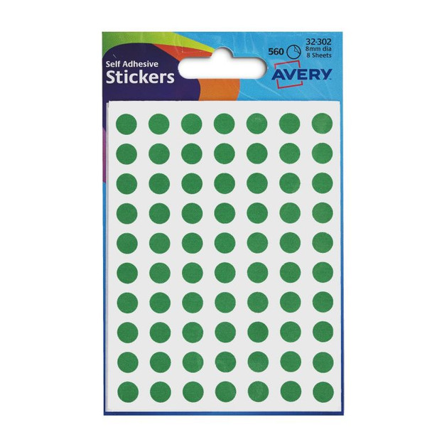 Avery 32-302 8 mm Round Green Stickers AVERY32302