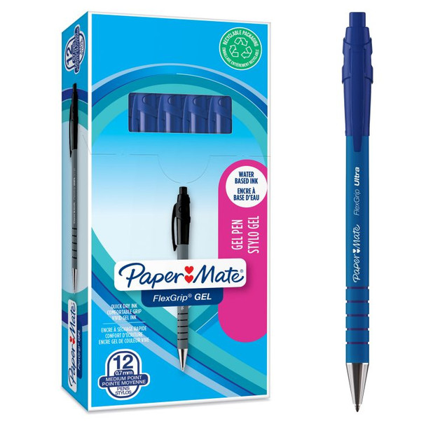 Paper Mate 2108213 FlexGrip Gel Pens Blue Pack Of 12 2108213