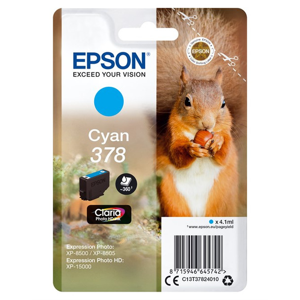 Epson Squirrel Singlepack Cyan 378 Claria Photo HD Ink C13T37824010