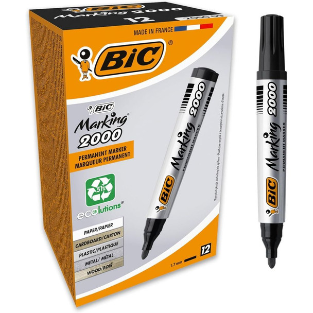 Bic Pack of 12 Ecolutions Marking2000 Permanent Marker Bullet Tip Blk 8209153