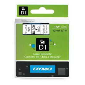 Dymo 45017 12mm x 7m Black on Red Tape 45017