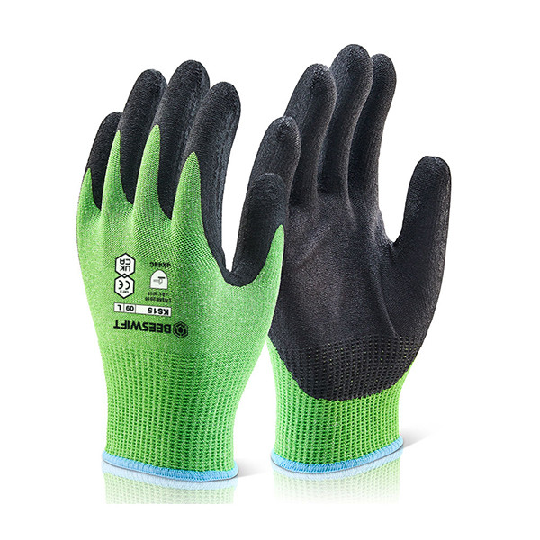 Beeswift Kutstop Micro Foam Nitrile Green Cut Level 5 Gloves Green Size M KS15M