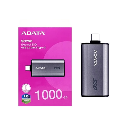 Adata Sc750 1Tb Usb-C Portable Ssd Usb 3.2 Gen 2 Up To 1000 Mb/S Black Titanium SC750-1000G-CCBK