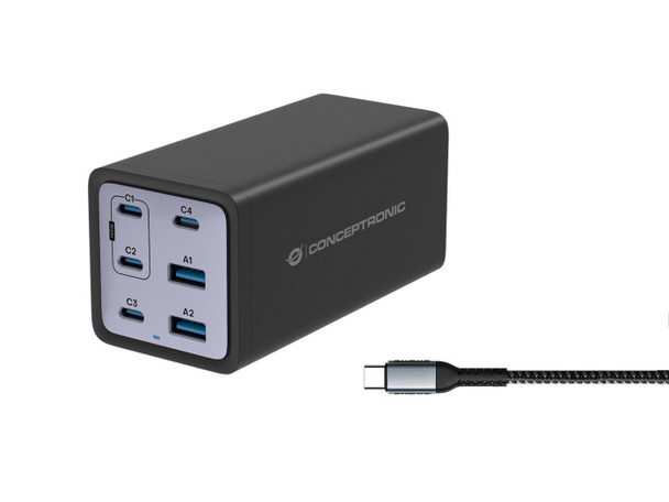 Conceptronic OZUL06BE 6-Port 200W Gan Usb Pd OZUL06BE