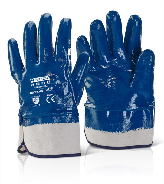 Beeswift Nitrile Safety Cuff Fully Coated Heavy Weight Gloves Blue Size 10 NSCFCHWN10