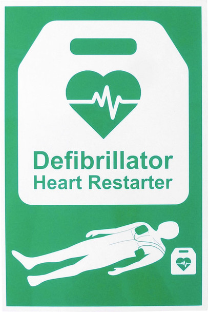 Click Medical External Defibrillation Sign Rigid Plastic Green Size 20X30CM CM1328