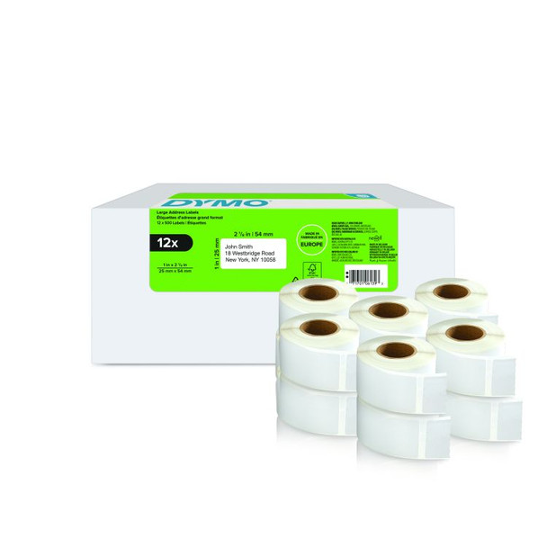 Dymo 11352 25mm x 54mm Returns Labels Tape Black On White Pack of 12 11352PK12