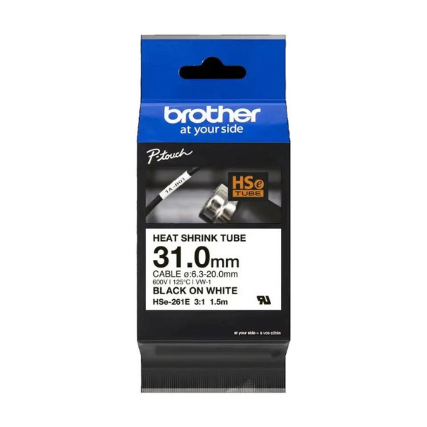 Brother HSE-261E 31mm Black on White Heat Shrink Tube HSE261E