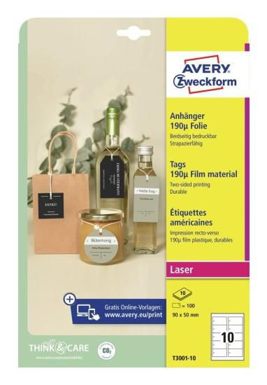 Avery T3001-10 Zweckform Printable Durable T3001-10