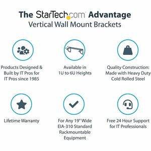 Startech 4U Wall Mount Patch Panel Bracket 19 " Steel Vertical Mounting Bracket RK419WALLV