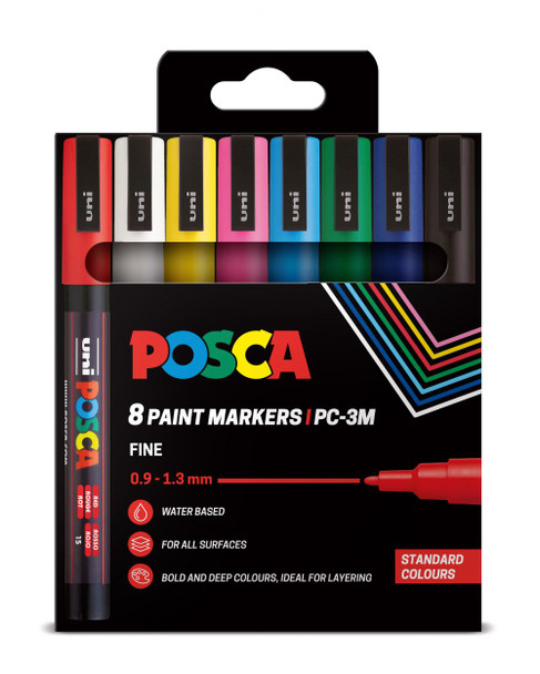 POSCA 8 Pack Paint Markers 3M Fine Standard Colours 302331215