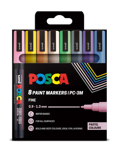 POSCA 8 Pack Paint Markers 3M Fine Pastel Colours 302331222