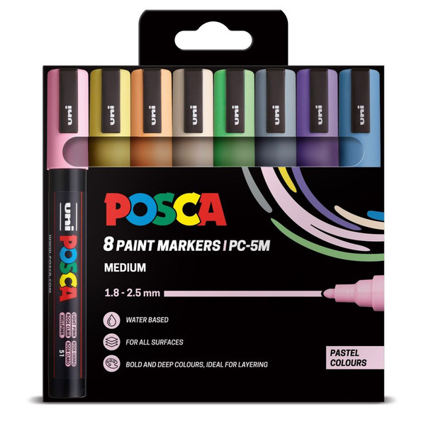 POSCA 8 Pack Paint Markers 5M Medium Pastel Colours 302331223