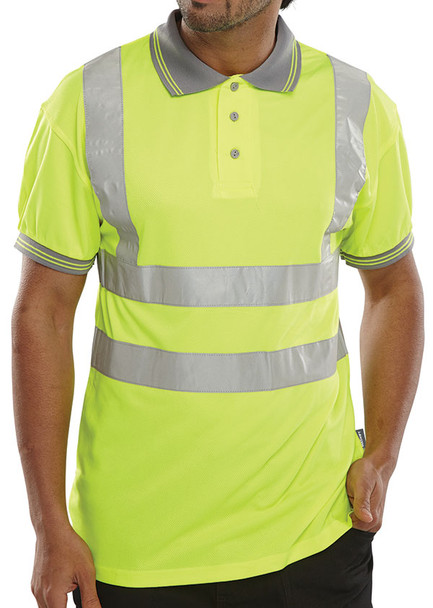 Beeswift Short Sleeve Hi-Vis Polo Shirt Saturn Yellow Size S BPKSENSYS