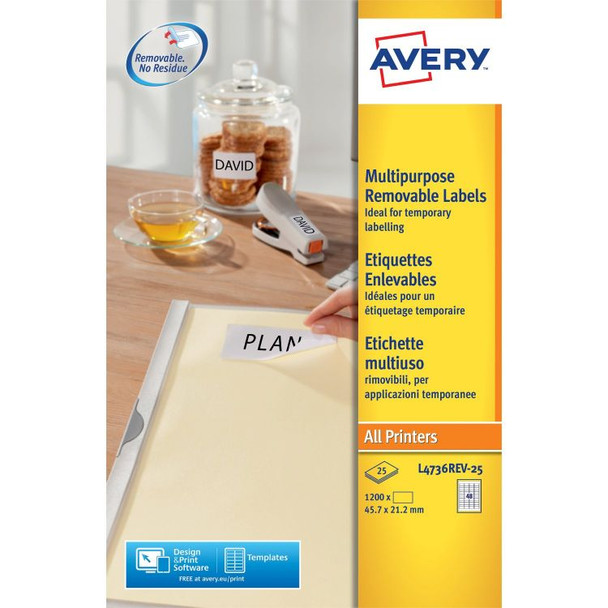 Avery L4736REV-25 45.7 x 21.2mm Mini Multipurpose Labels 25 Sheets - 48 Labels p AVERYL4736REV25