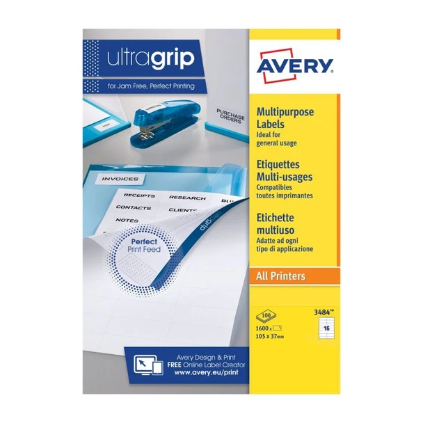 Avery 3484 Multipurpose Labels 100 sheets - 16 Label per Sheet AVERY3484