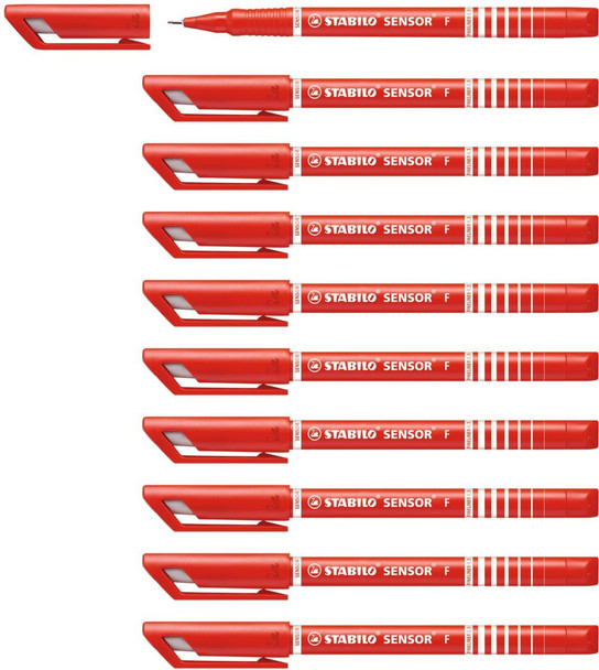 Stabilo SENSOR fine Fineliner with Cushioned F-Tip Pack of 10 Red SENSOR10RED