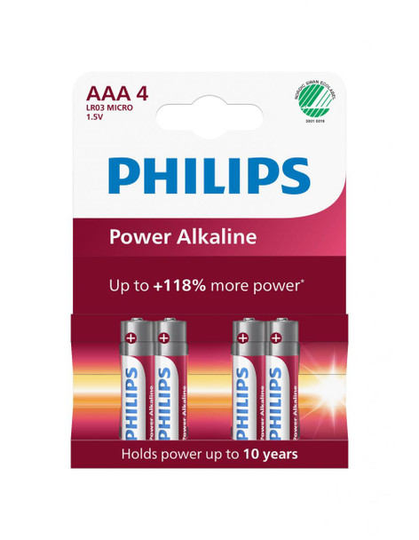 Philips Power Alkaline AAA Batteries Pack of 4 LR03P4B60