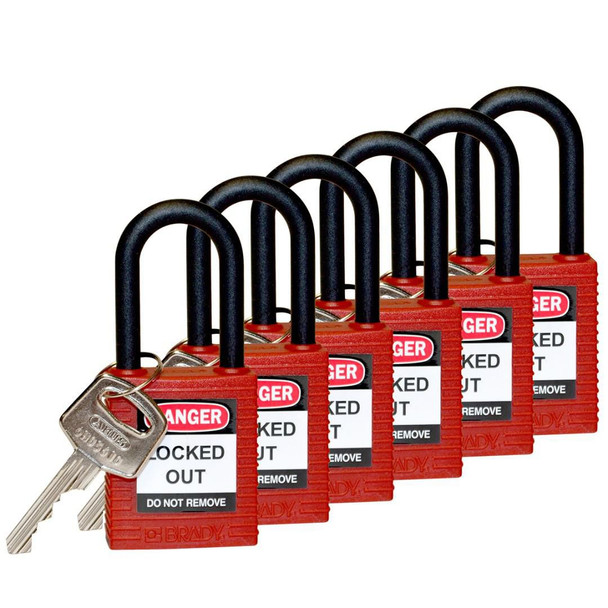 Brady SFTY PADLOCK NYLON 38MM SHA KD RED 6/PAC Safety Padlocks - Nylon SFTY PADLOCK NYLON 38MM SHA KD RED 6/PAC