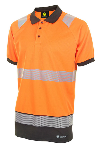 Beeswift Deltic Hi-Vis Two Tone Short Sleeve Polo Shirt Orange / Black Size S HVTT010ORBLS